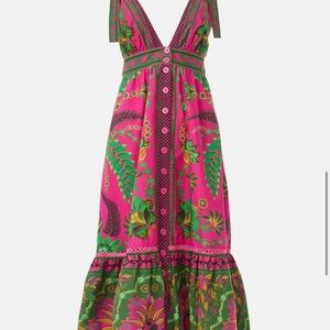 FARM Rio Pink and Green Tiered Ruffled Maxi Dress
